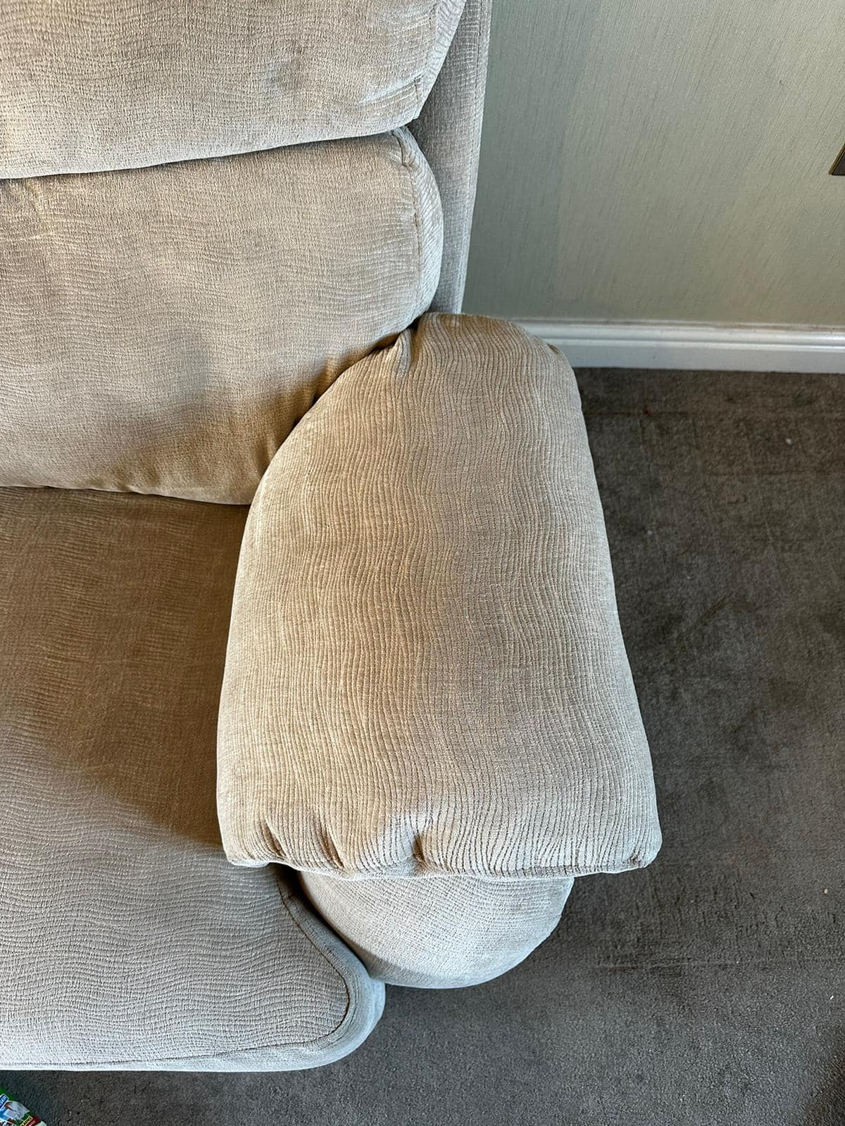 Professional sofa cleaning in progress